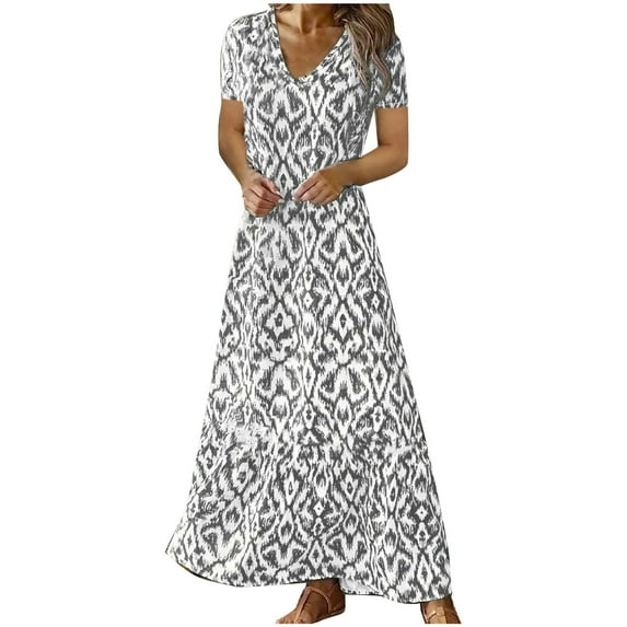 Drses Women's Bohemian Floral Maxi Dress Casual Loose Summer Short Sleeve Beach Vacation Dresses