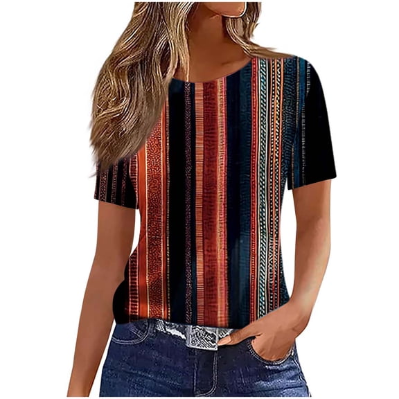 Drses Women's Boho Floral Crew Neck T-Shirt - Short Sleeve Casual Graphic Print Top for Dressy & Everyday Wear