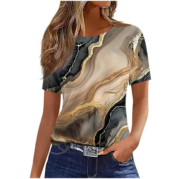 Drses Women's Boho Floral Crew Neck T-Shirt - Short Sleeve Casual Graphic Print Top for Dressy & Everyday Wear