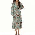 thumbnail image 1 of Drses‌‌ ‌‌Women's Boho Floral Maxi Dress - Long Sleeve Plunging Deep V-Neck Casual Beach Wear, 1 of 4