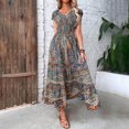 thumbnail image 1 of Drses Women's Boho Maxi Dress V Neck Cap Sleeve Waist Smocked Ruffled A Line Long Summer Dresses, 1 of 5