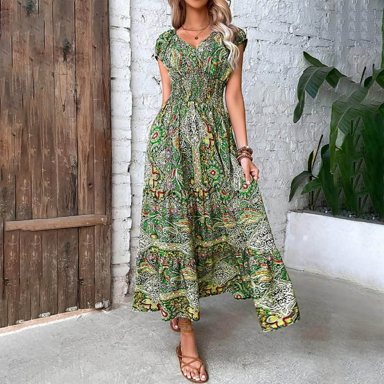 chinese dress ladies PRETTYGARDEN Womens Summer Square Neck Maxi Dresses Cap Sleeve Eyelet  Smocked Tiered A Line Flowy Long Dress with Pockets (Army Green,Small) at  Amazon Women's Clothing store main image 1