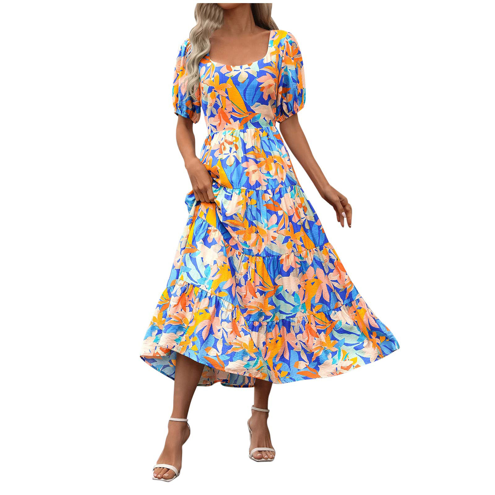 Floerns Women's V-Neck Maxi Dress - Boho Print Smocked Waist Summer Vacation Dress - View #9