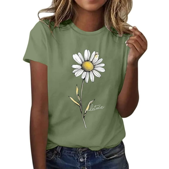 Drses ‌‌‌‌‌‌‌‌‌‌Women's Boho Sunflower Graphic T-Shirt | Vintage Wildflower Print Summer Top - Plus Size Loose Fit Short Sleeve Casual Tee