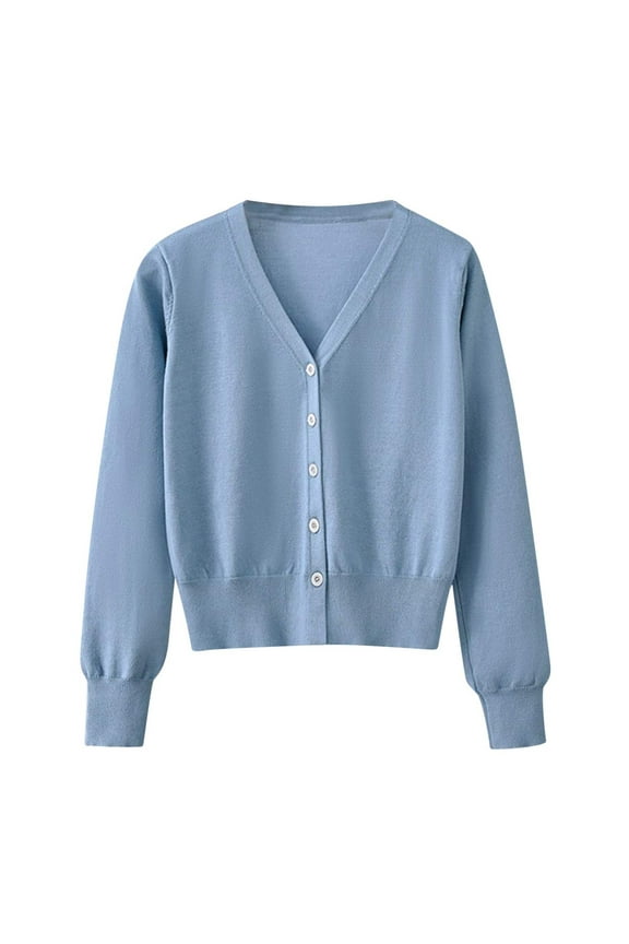 Women's Cardigan Sweaters Fall Casual Open Front Button V Neck Lightweight Cardigans Long Sleeve Knit Outerwea