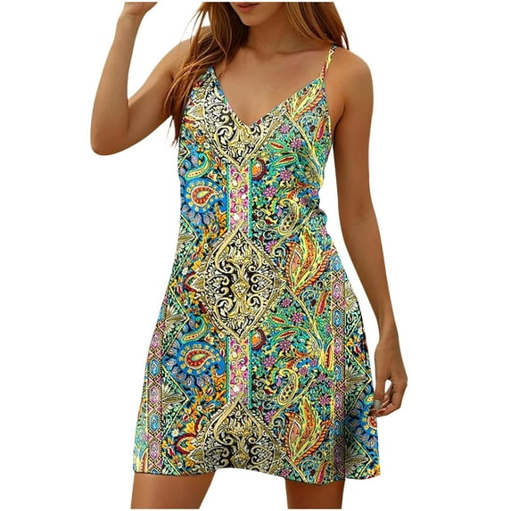 Drses Women's Casual Dresses Sleeveless Dress Women's Summer Print Sleevless V-Neck Dress