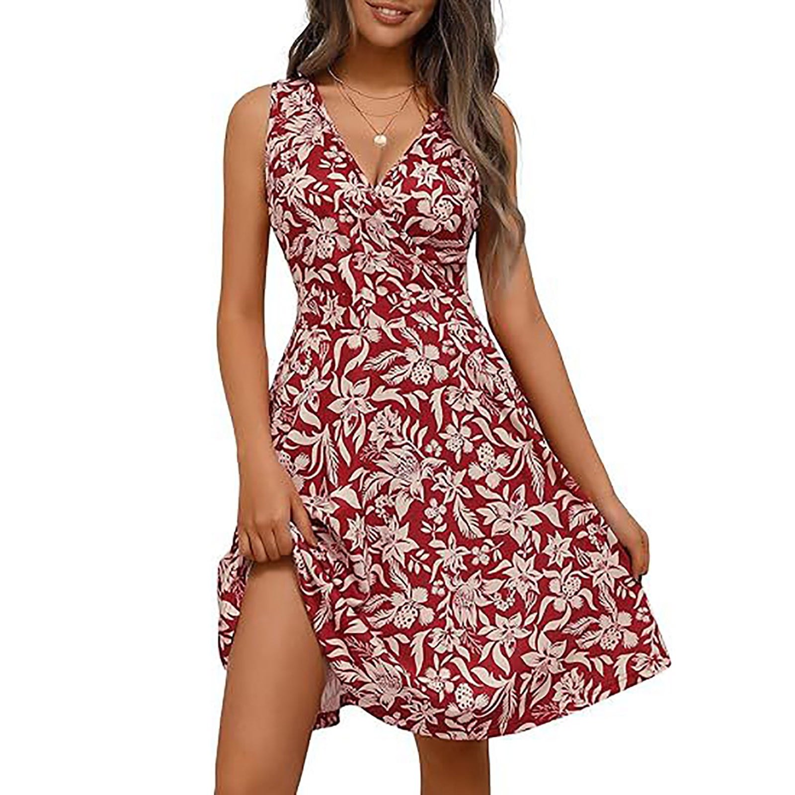 Women's Vintage Floral Halter Midi Dress – Deep V-Neck, Ruffles, Sleeveless