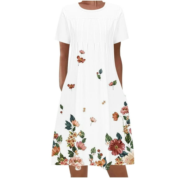 Drses Women's Casual Dresses Women's Summer Bohemian Print Short Sleeve Beach Dress Knee Length Dress Short Sleeve Dress for Women Summer