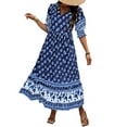 thumbnail image 1 of Drses Women's Casual Dresses Women's Summer Bohemian V-neck Lace Up Fashion Printed Lantern Sleeves High Waist Large Hem Dress Short Sleeve Dress for Women Summer, 1 of 7