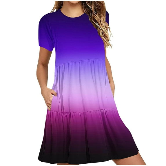 Drses Women's Casual Dresses Women's Summer Casual Short Sleeve T Shirt Dress Tiered Mini Dresses With Pockets Short Sleeve Dress for Women Summer
