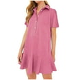 thumbnail image 1 of Drses Women's Casual Dresses Women's Summer Solid Color Lapel Short Sleeved Buttoned Open Chest Pleated Ruffled Dress Short Skirt Short Sleeve Dress for Women Summer, 1 of 6