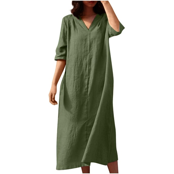 Drses Women's Casual Dresses Women's Summer Solid Color Short Sleeve V-Neck Dress Short Sleeve Dress for Women Summer