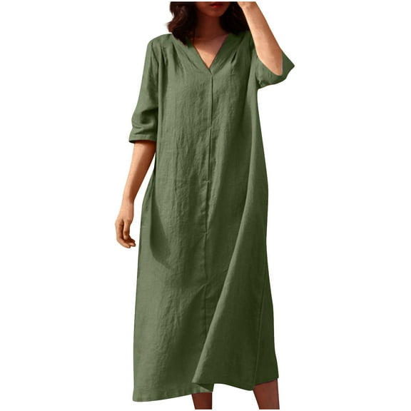 Drses Women's Casual Dresses Women's Summer Solid Color Short Sleeve V-Neck Dress Short Sleeve Dress for Women Summer