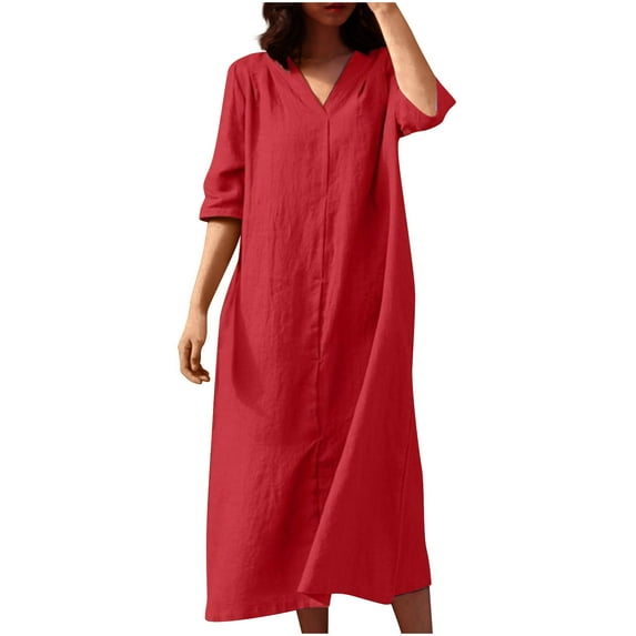 Drses Women's Casual Dresses Women's Summer Solid Color Short Sleeve V-Neck Dress Short Sleeve Dress for Women Summer