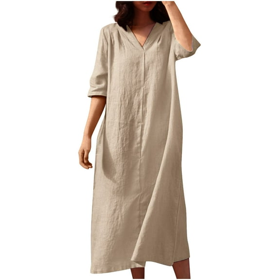 Drses Women's Casual Dresses Women's Summer Solid Color Short Sleeve V-Neck Dress Short Sleeve Dress for Women Summer