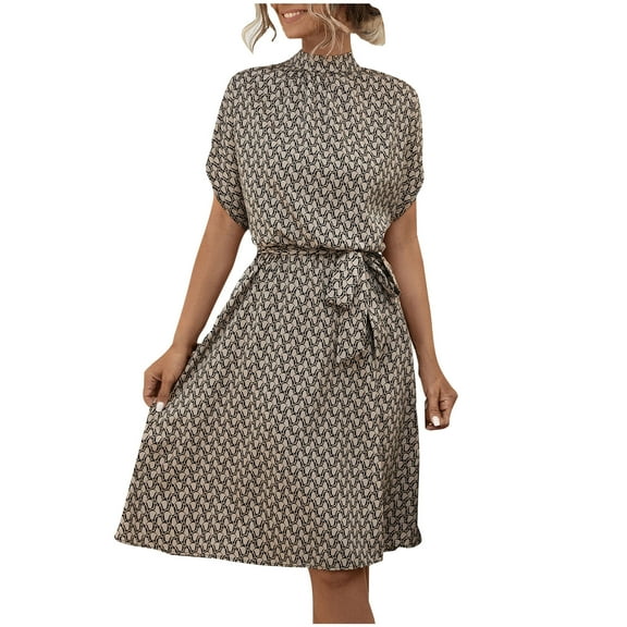 Drses Women's Casual Floral Print Crewneck Short Sleeve A Line Boho Maxi Dress