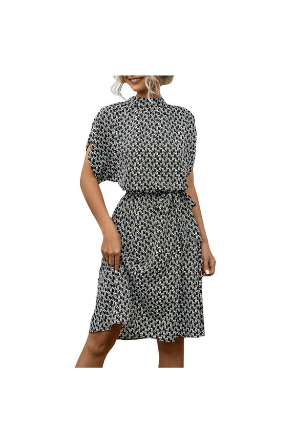 Women's Casual Floral Print Crewneck Short Sleeve A Line Boho Maxi Dress