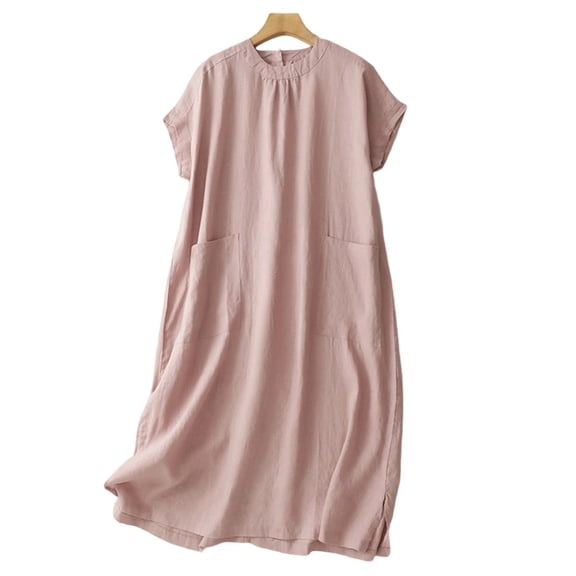 Drses‌‌ ‌‌‌‌‌‌‌‌‌‌‌‌‌‌‌‌‌‌‌‌‌‌‌‌‌‌‌‌‌‌‌‌‌‌Women's Casual Midi Dress with Pockets - Loose Fit Short Sleeve Round Neck for Beach Holiday