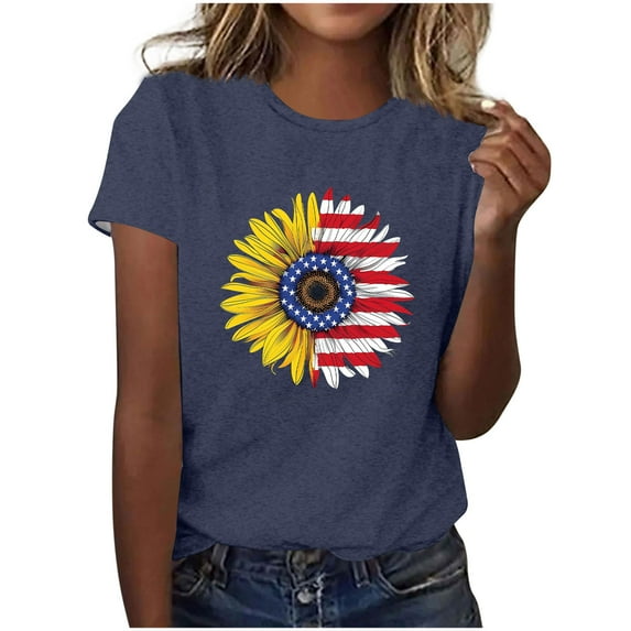 Drses ‌‌‌‌ ‌‌Women's Christian & Patriotic T-Shirts - Vintage Bible Verse & American Flag Sunflower Graphic Tees (S-2XL, White/Red/Blue) for 4th of July & Independence Day