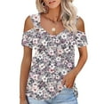 thumbnail image 1 of Drses Women's Cold Shoulder Short Sleeve Tops V Neck Summer Shirts Casual Ladies Tees, 1 of 7