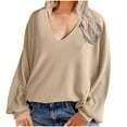 thumbnail image 1 of Drses Women's Cotton V Neck Corduroy Pullover Tops - Loose Long Sleeve Solid T-Shirt, Casual Oversized Thermal Shirt, 1 of 8