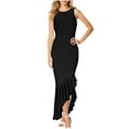 thumbnail image 1 of Drses‌‌ ‌‌‌‌‌‌‌‌‌‌‌‌‌Women's Crew Neck Sleeveless Bodycon Maxi Dress - Mermaid Cut with Ruffle Hem for Evening Cocktail Party, 1 of 7