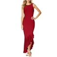 thumbnail image 1 of Drses‌‌ ‌‌‌‌‌‌‌‌‌‌‌‌‌Women's Crew Neck Sleeveless Bodycon Maxi Dress - Mermaid Cut with Ruffle Hem for Evening Cocktail Party, 1 of 7
