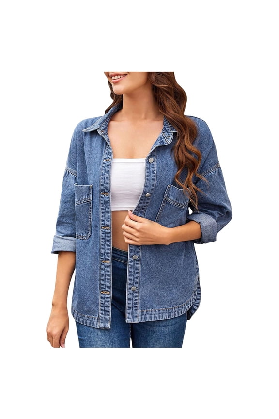 Women‘s Denim Casual Fashion Turndown Collar Solid Color Fall/Winter Outwear Jackets Coat
