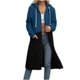 thumbnail image 1 of Drses Women's Fall And Winter Loose Zipper Long Cardigan Patchwork Hooded Sweatshirt Jacket, 1 of 7