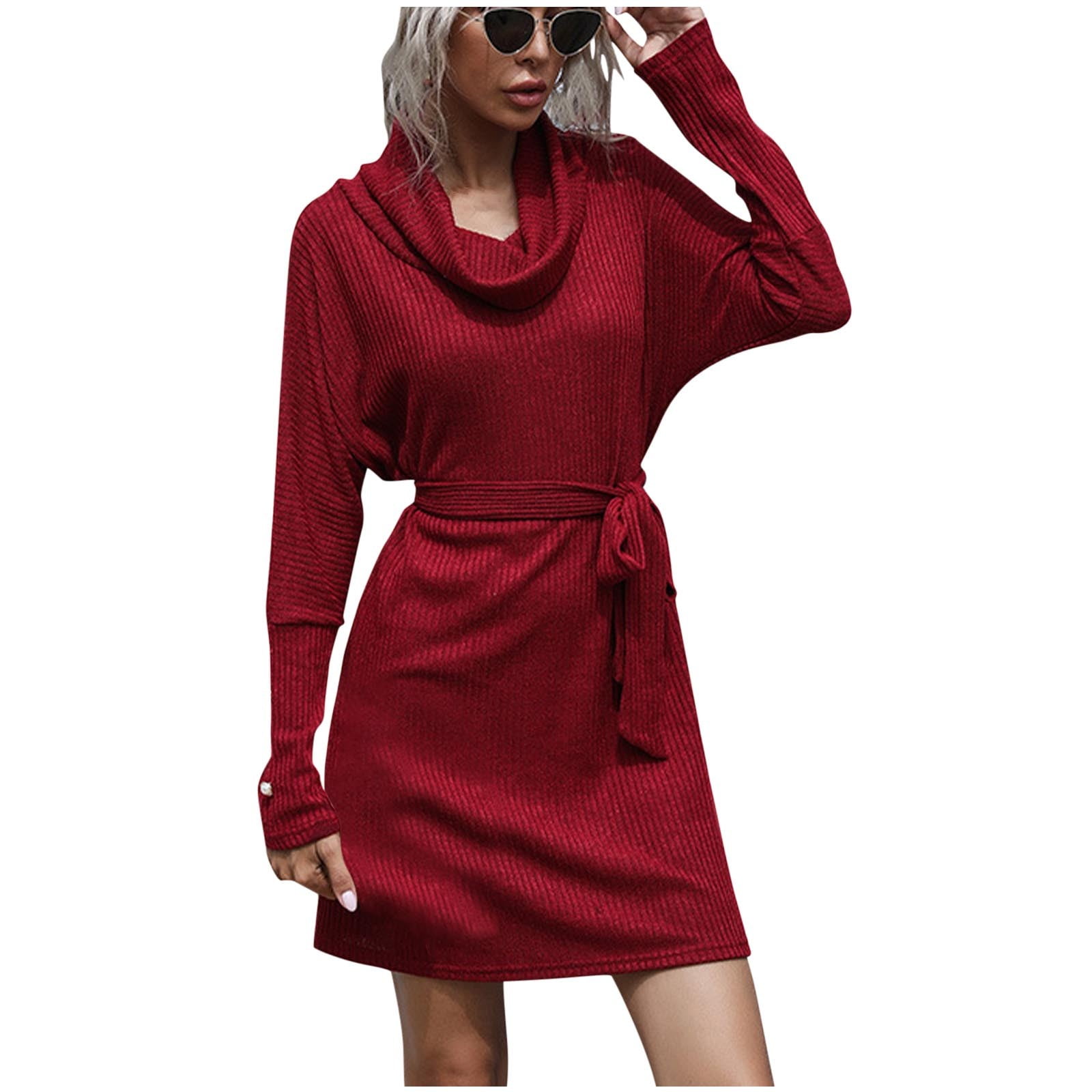 Drses Women's Fall Sweater Dresses Turtleneck Batwing Long Sleeve