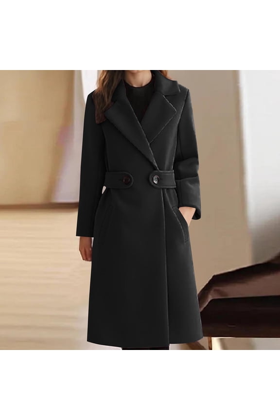 Women's Fashion Wool Trench Coat With Notch Lapel And Pockets