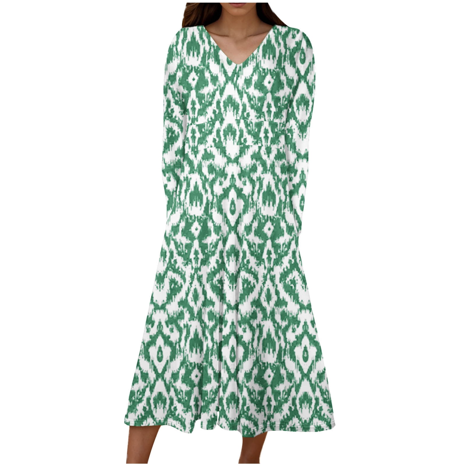 Olaesa Women's Floral Boho Maxi Dress - Long Sleeve V Neck, Side Slit, With Pockets