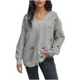 thumbnail image 1 of Drses Women's Floral Embroidery Cardigan Long Sleeve Open Front Button Down V Neck Knitted Sweaters Fall Jacket Outwear, 1 of 4