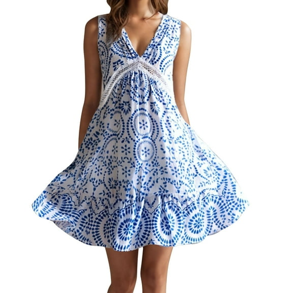 Drses‌‌ ‌‌‌‌‌‌‌‌‌‌‌‌‌‌‌‌Women's Floral Lace Hollow Cover Up Dress - Boho V Neck Sleeveless Beach Swimsuit Sundress
