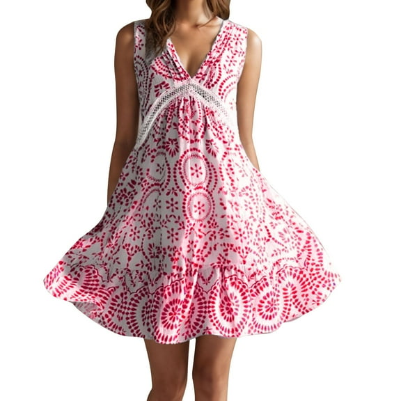 Drses‌‌ ‌‌‌‌‌‌‌‌‌‌‌‌‌‌‌‌Women's Floral Lace Hollow Cover Up Dress - Boho V Neck Sleeveless Beach Swimsuit Sundress