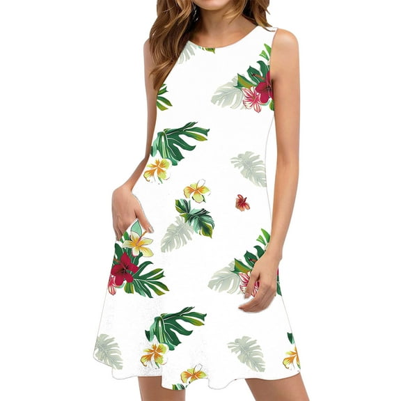 Drses‌‌ ‌‌‌‌‌‌‌‌‌‌‌‌‌‌‌Women's Floral & Striped Sleeveless Round-Neck Sundress with Pockets - Boho Casual Beach Dress‌