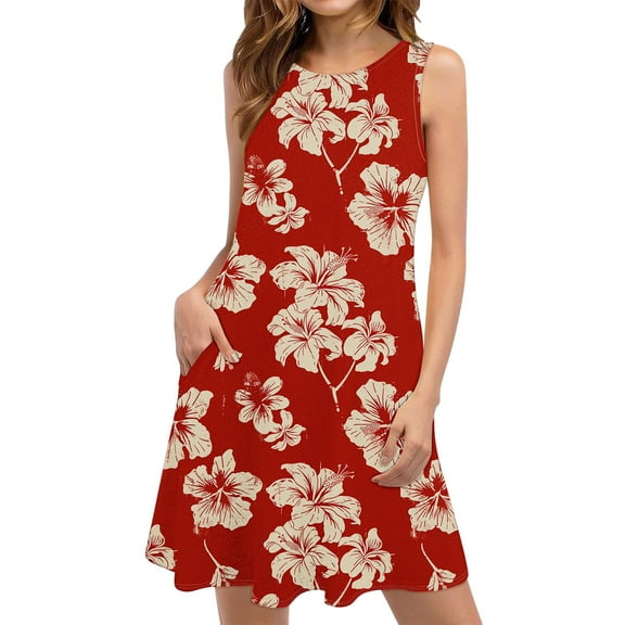 Drses‌‌ ‌‌‌‌‌‌‌‌‌‌‌‌‌‌‌Women's Floral & Striped Sleeveless Round-Neck Sundress with Pockets - Boho Casual Beach Dress‌