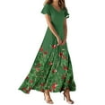 thumbnail image 1 of Drses‌‌ ‌‌‌‌‌‌‌‌‌‌‌‌‌‌Women's Floral V Neck Short Sleeve Maxi Dress - Empire Waist Flowy Beach Sundress for Wedding Guest, 1 of 4