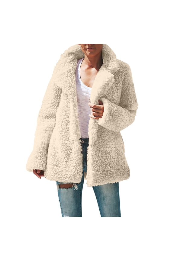 Women's Fuzzy Fleece Jacket Oversized Sherpa Fur Coat with Hood Winter Warm Shaggy Teddy Coats Long Sleeve Outwear