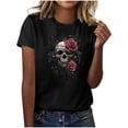 thumbnail image 1 of Drses‌‌ ‌‌‌Women's Gothic Halloween Tee - Vintage Skull & Roses Print 100% Cotton Graphic Short Sleeve Tee, 1 of 4