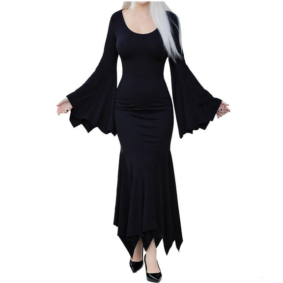 Drses‌‌ ‌‌‌‌‌‌‌‌‌‌‌‌‌‌‌‌‌‌‌‌‌‌‌‌‌Women's Gothic Vampire Maxi Dress - Morticia Addams Costume with Bat Sleeves & Wrap Design for Halloween Parties