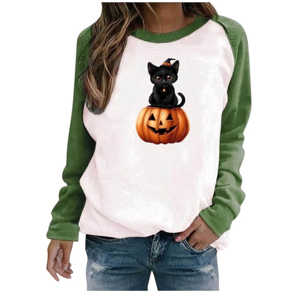 Drses Women's Halloween Crewneck Hoodie - Cute Ghost Pumpkin Print Oversized Long Sleeve Top & Casual Party