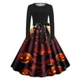 thumbnail image 1 of Drses‌‌ ‌‌‌‌‌‌‌‌‌‌‌‌‌‌‌‌‌‌‌‌‌‌‌‌‌‌‌‌‌Women's Halloween Dress - Vintage Fit & Flare Long Sleeve Round Neck Skeleton Print Party Dress, 1 of 3