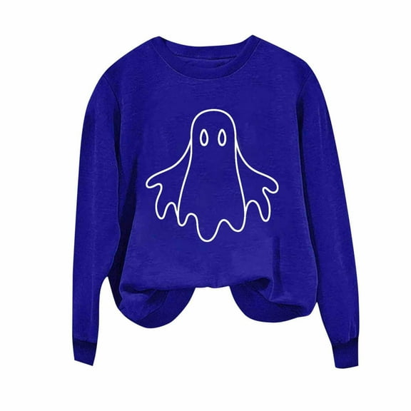 Drses‌‌ ‌‌‌‌‌‌‌‌Women's Halloween Ghost Print Sweatshirt - Spooky Season Pullover Long Sleeve Round Neck Casual Top