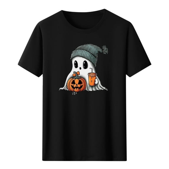 Drses Women's Halloween Ghost & Pumpkin Graphic T-Shirt - In My Spooky Era Short Sleeve Crew Neck Tee