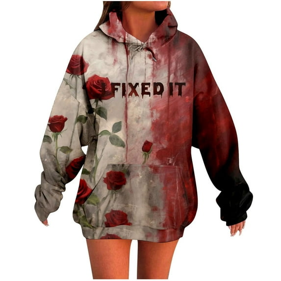 Drses Women's Halloween Hooded Sweatshirt - Cute Ghost & Pumpkin Graphic Pullover with Kangaroo Pocket