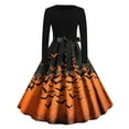 thumbnail image 1 of Drses‌‌ Women's Halloween Long Sleeve Dress - Ghost Print Tie Waist Bet Round Neck Party Gown, 1 of 3