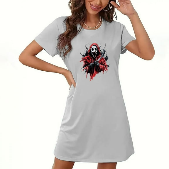 Drses‌‌ ‌‌‌‌‌‌‌‌‌‌‌‌‌‌‌‌‌‌‌‌‌‌‌‌‌‌‌‌‌Women's Halloween Plus Size Nightgown - Ghost & Pumpkin Print Short Sleeve Sleepwear
