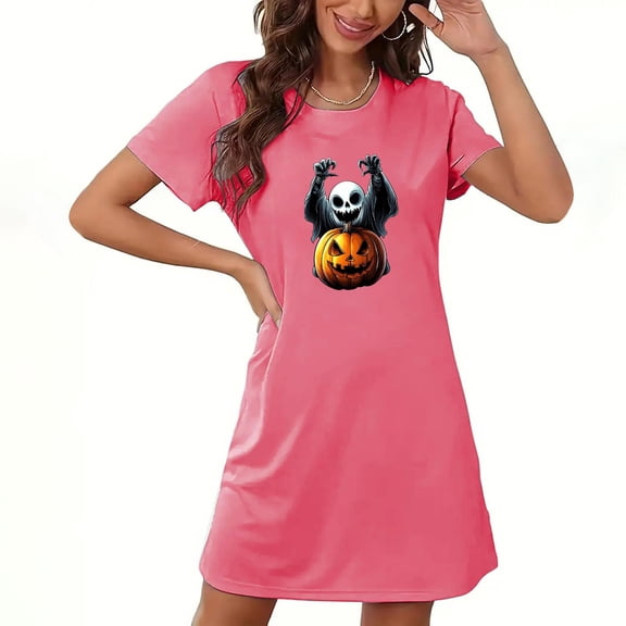 Drses‌‌ ‌‌‌‌‌‌‌‌‌‌‌‌‌‌‌‌‌‌‌‌‌‌‌‌‌‌‌‌‌Women's Halloween Plus Size Nightgown - Ghost & Pumpkin Print Short Sleeve Sleepwear