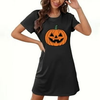 Drses Women's Halloween Plus Size Round Neck Nightgown - Ghost Pumpkin Print Short Sleeve Sleepwear
